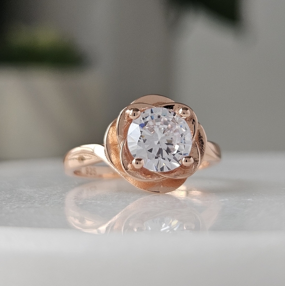 Rose Gold Flower Ring, 925 Sterling Silver with 18k Rose Gold finish - Picture 2 of 16